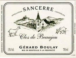 Etiquette Gérard Boulay Sancerre Clos de Beaujeu
