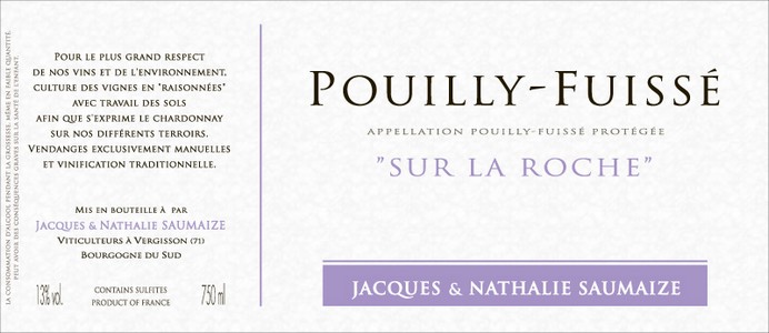 Etiquette Saumaize Pouilly Fuissé Sur la Roche