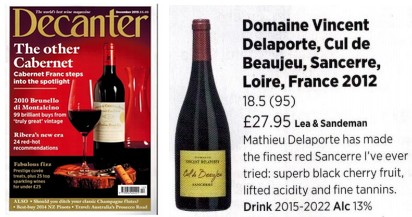 Note Decanter Cul de Beaujeu 2012